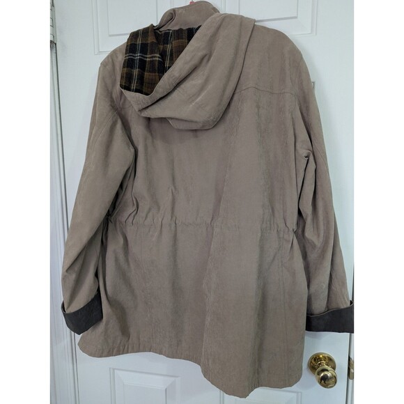 Liz Claiborne Beige Jacket Womens Large Detachable Lining & Hood Cinch Waist - Picture 9 of 16